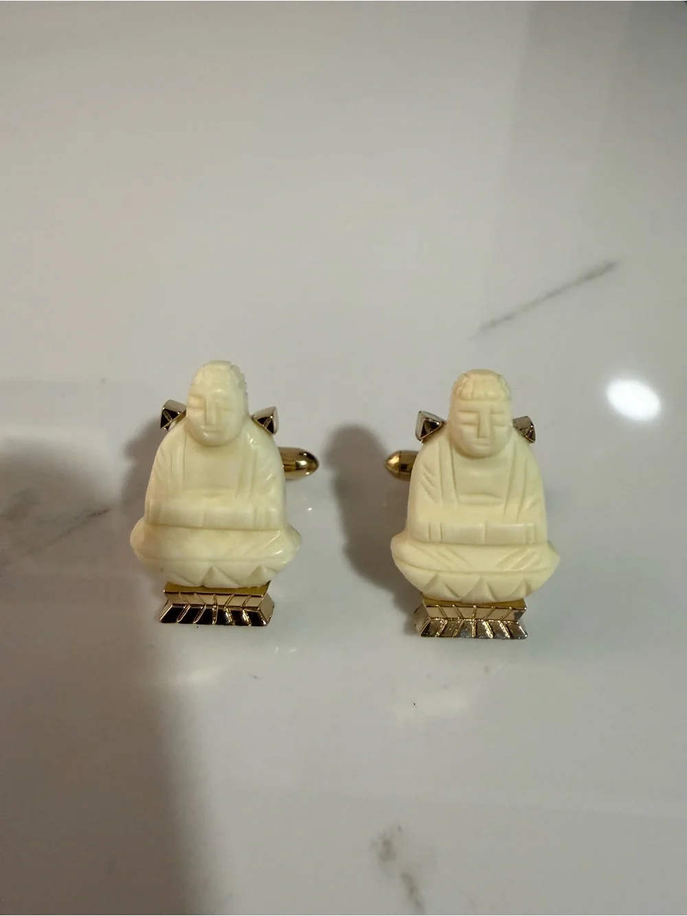 Ivory Buddha Cufflinks with Gold Tone Base